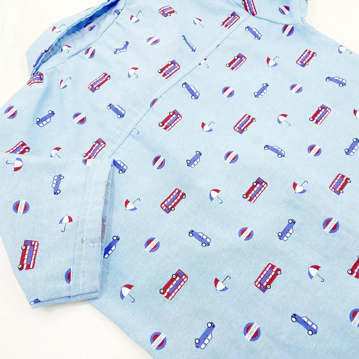 Wakakids Kemeja Anak Laki Laki Usia 1 Tahun Hingga 7 Tahun Atasan Baju Kerah Motif London City Full Printing 4183 Cream