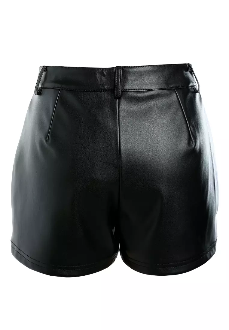 Faux Leather Shorts in Black