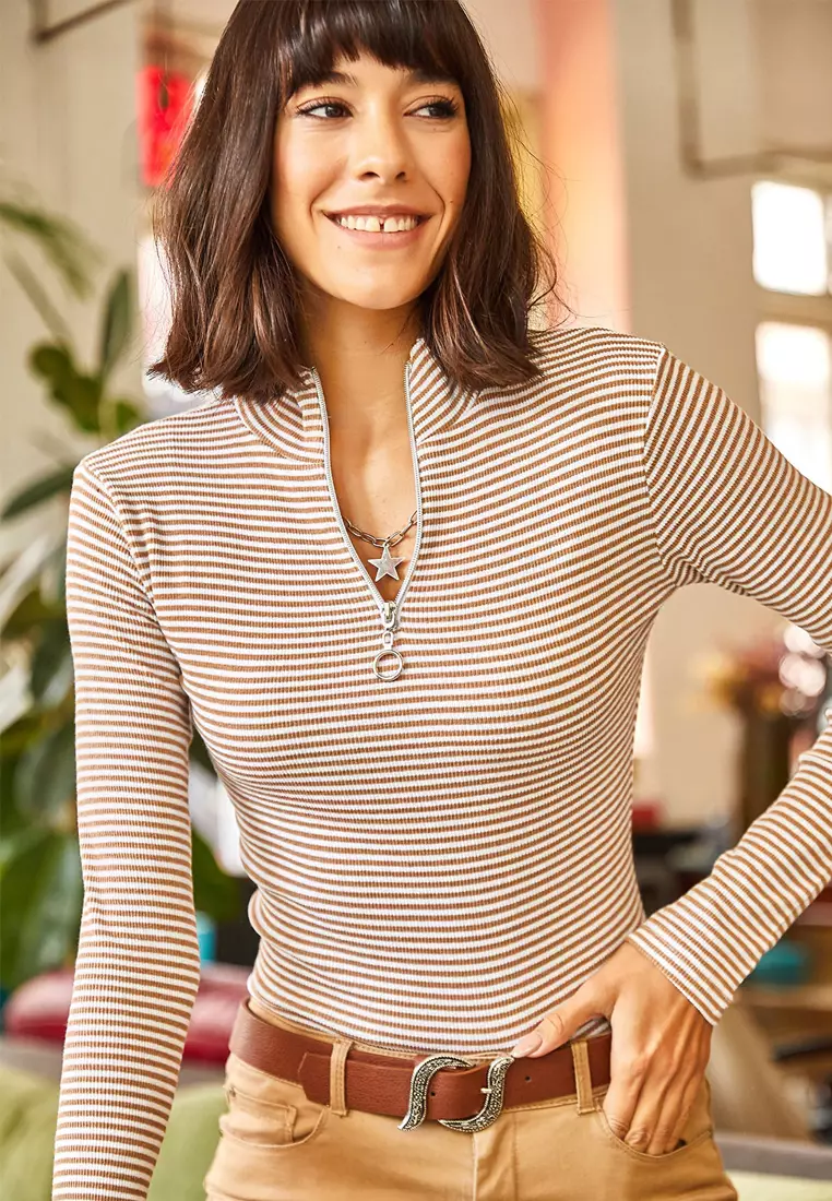 Striped Zippered High Top