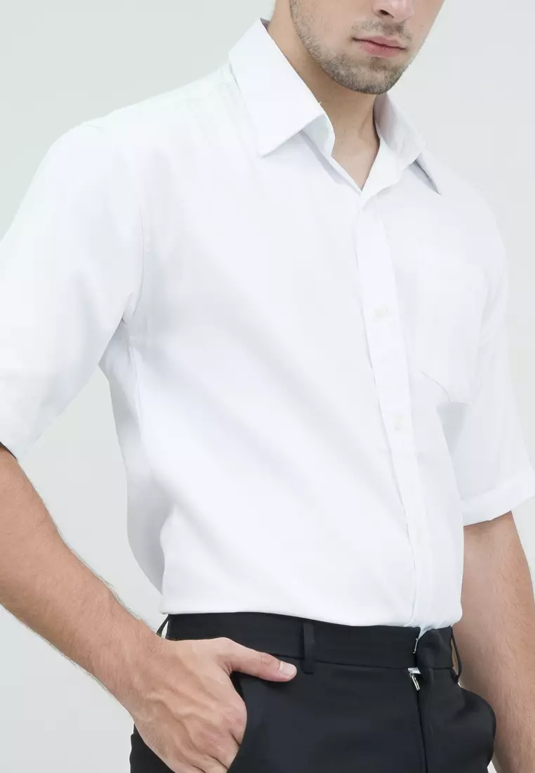 Kemeja kerja slim fit lengan pendek pria kerja Putih houseofcuff