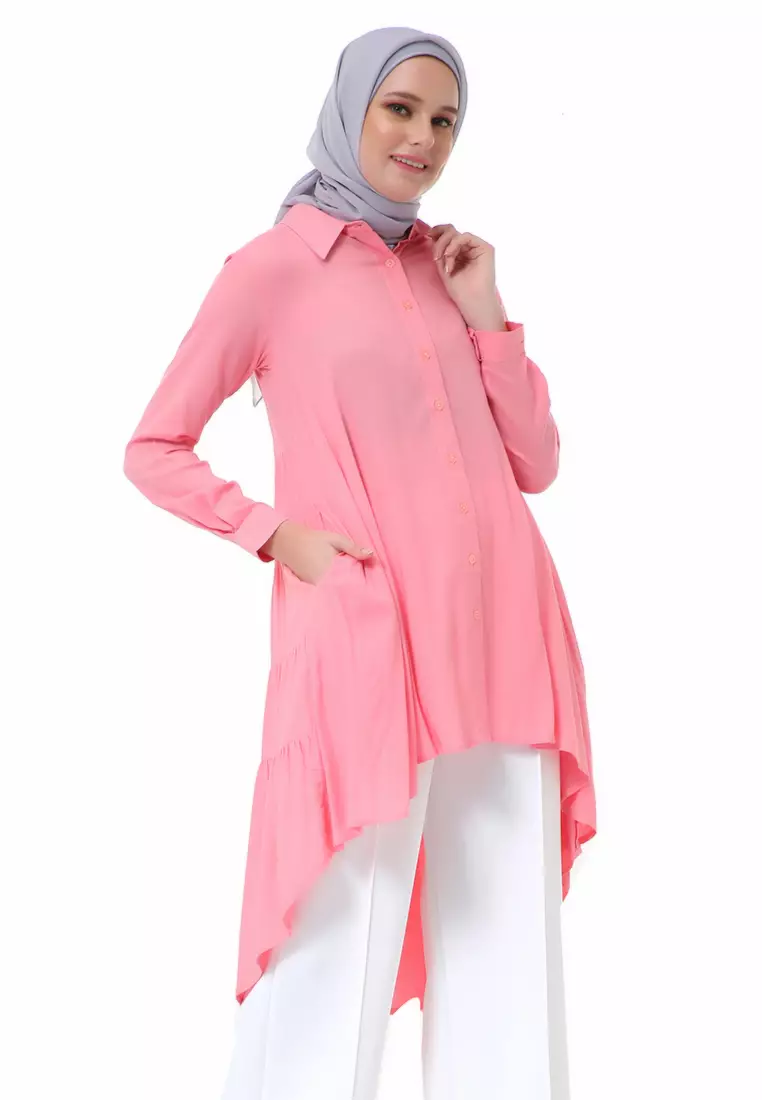 Adilla Tunik Long Sleeve Polos Regular Fit High Premium Quality - Salmon