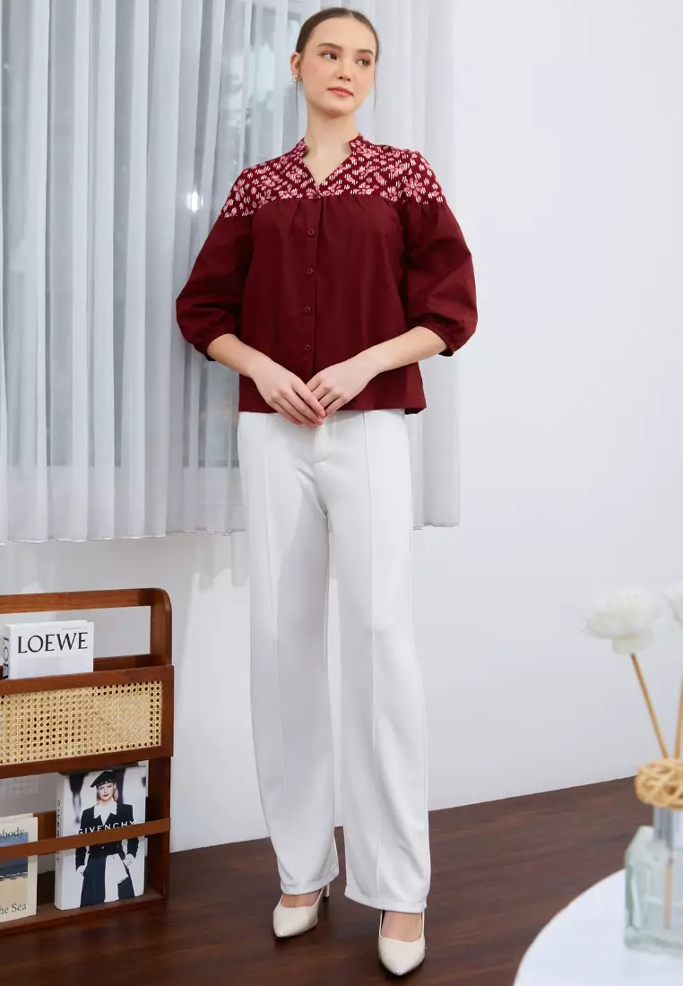 Nayara Blouse Batik Asteria Maroon