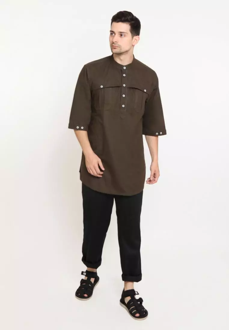 Baju Koko Pria Muslim Zayidan Jabri - Hijau Tni