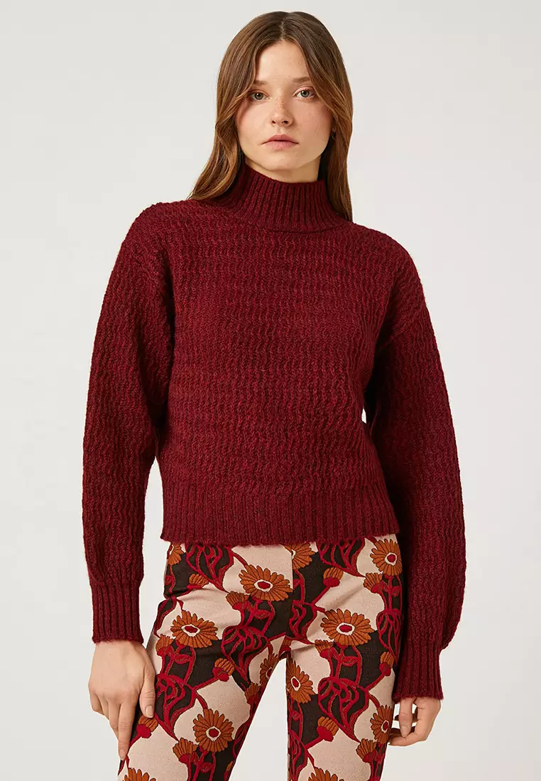 red cropped turtleneck sweatshirt