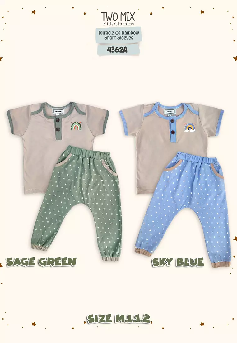 Two Mix - Set Baju Bayi Kaos - Setelan Baby Celana Panjang 0 - 2 Tahun 4362A Sage Green - Panjang