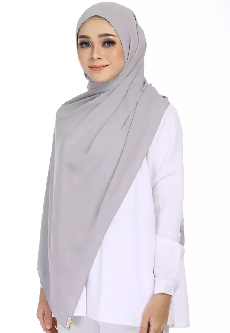 Rania Premium Heavy Chiffon Basic Wide Shawl in Fossil Grey