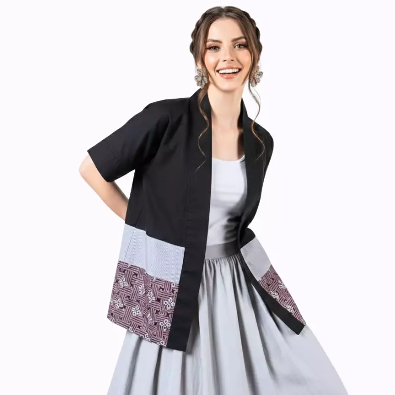 Blazer Outer Batik Wanita - Bhatara Batik Moderna - Atasan Batik Modern Lengan Pendek