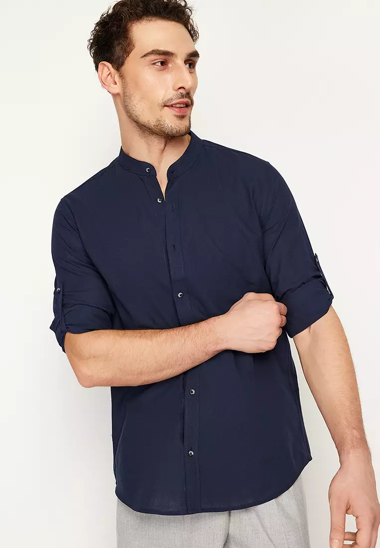 Slim Fit Grandad Collar Shirt