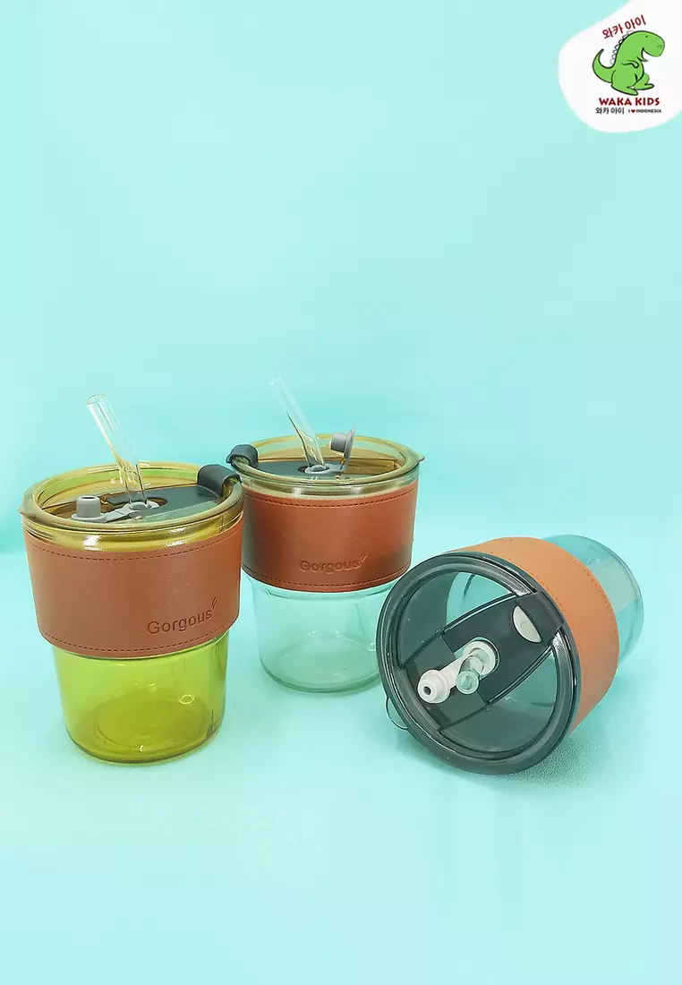 Wakakids Botol Gelas Minum Kaca Minimalis Transparan Coffee Cup Aesthetic Georgous Free Sedotan 400ml Venjr Putih