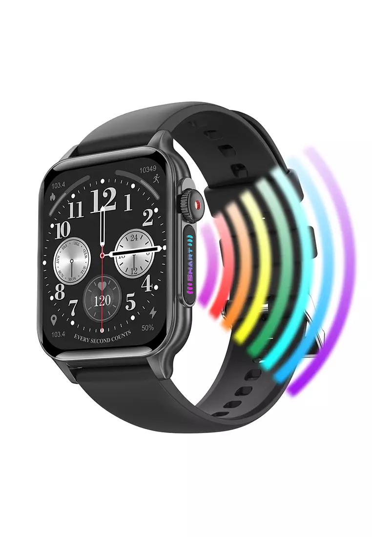 SmartWatch Layar1.96" Fungsi Alarm Denyut Jantung Jam Pintar FitnessTracker Bluetooth Musik hitam