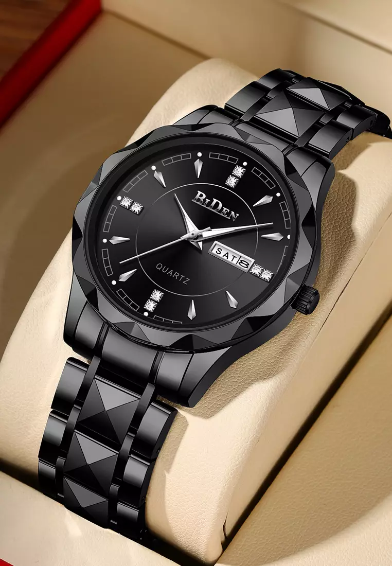 Jam Tangan Pria Anti Air Original Cowok Kalender Bercahaya Analog Luminous Stainless Steel Men Watch Hitam