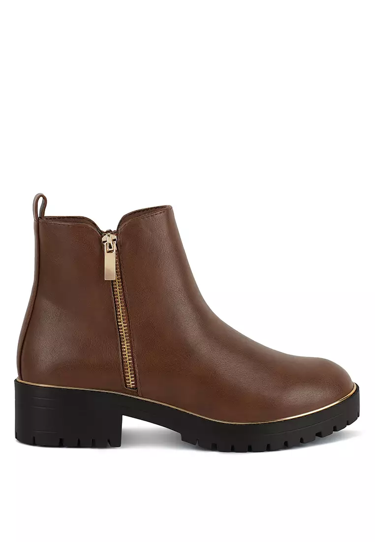 Sepatu Bot Tumit Blok warna Tan