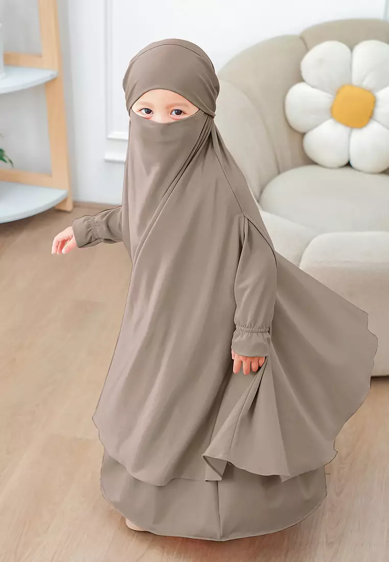 Alyafa Khimar One set Syari | Set Dress Gamis Syari Cadar - Anak - XL