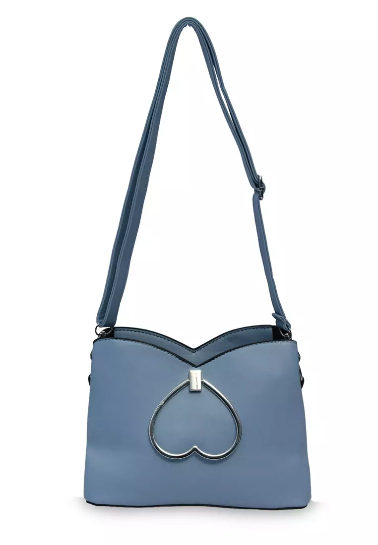 Eilaria Tas Selempang Wanita Love Design Sling Bag Large Compartment Material Leather ORIGINAL - Blue