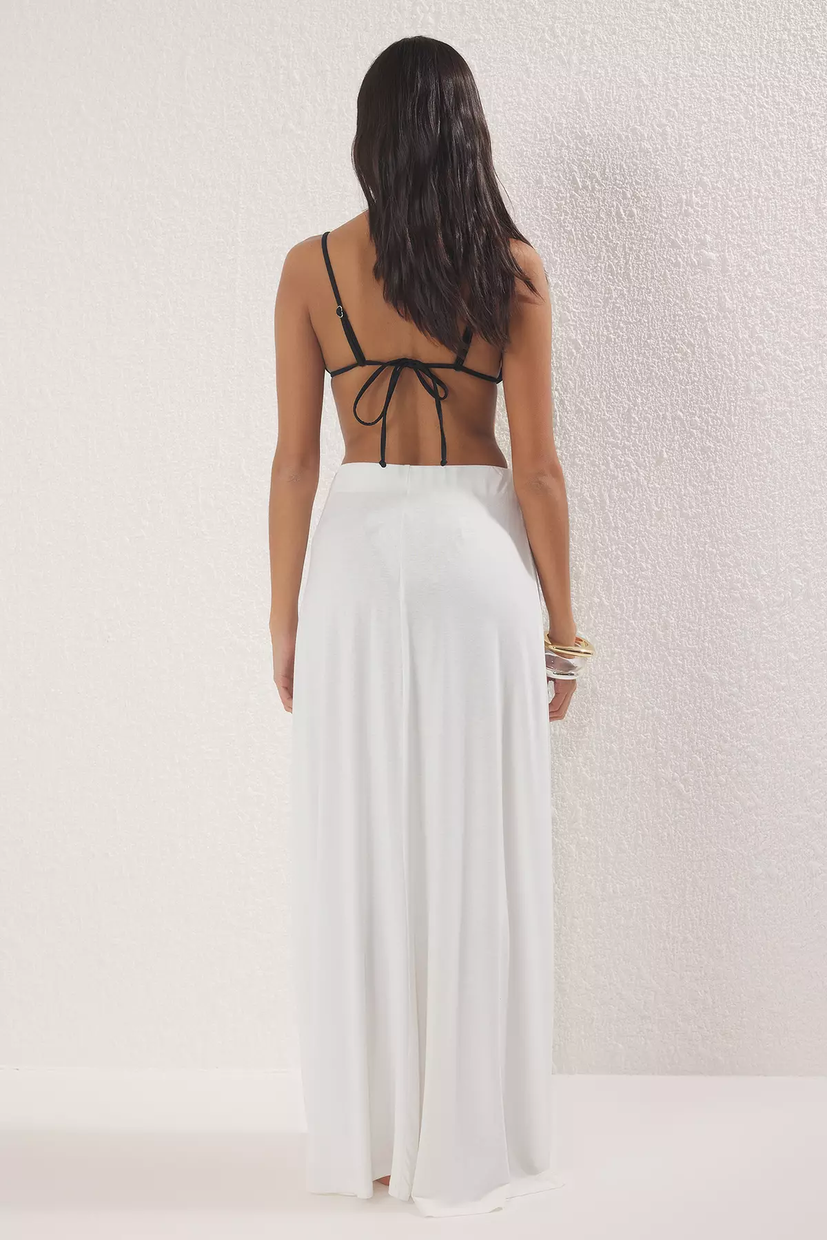 Ecru Maxi Knitted Slit Beach Skirt Tbess25Et00005