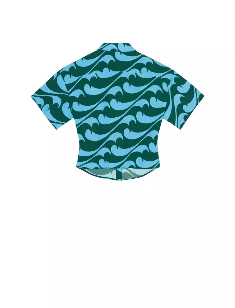 海浪印花通勤短袖襯衣