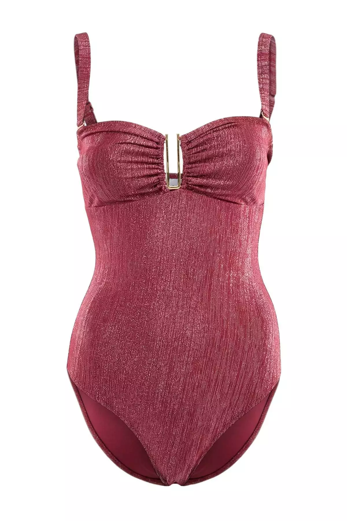 Burgundy Strapless Covered Regular Swimsuit With Glitter Accessories Tbess26Ma7