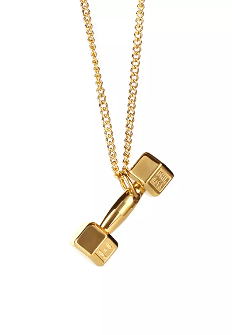 Gold dumbbell necklace outlet