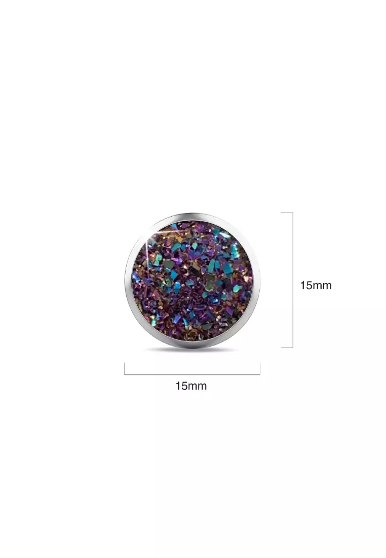 Amalgam White Gold Layered Champagne Stone Stud Earrings 15mm