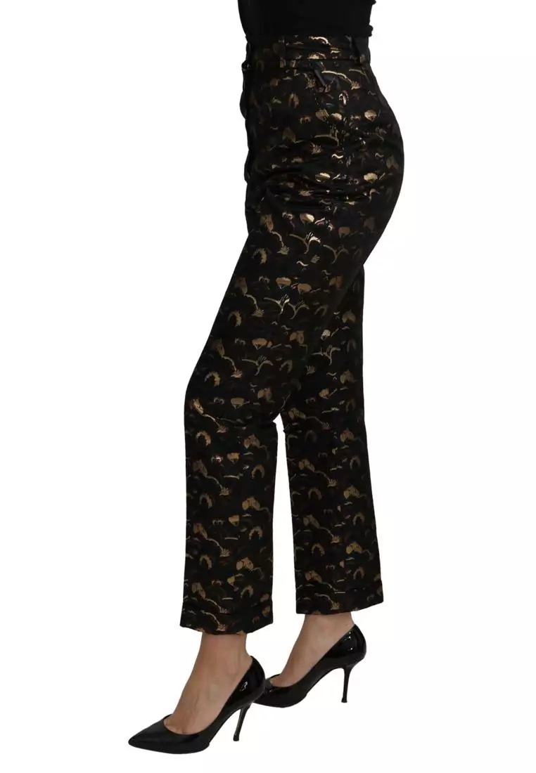 Dolce & Gabbana Beige Floral Brocade High Waist Trouser Cropped