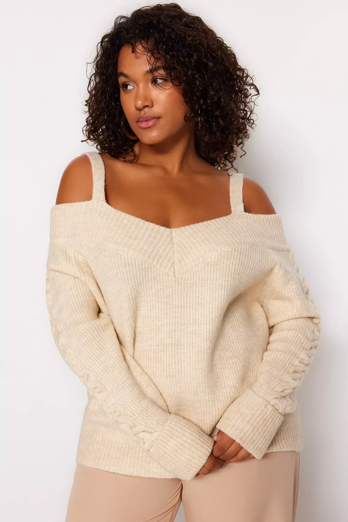 Buy Trendyol Plus Size Wide Collar Strap Detailed Knitwear Sweater