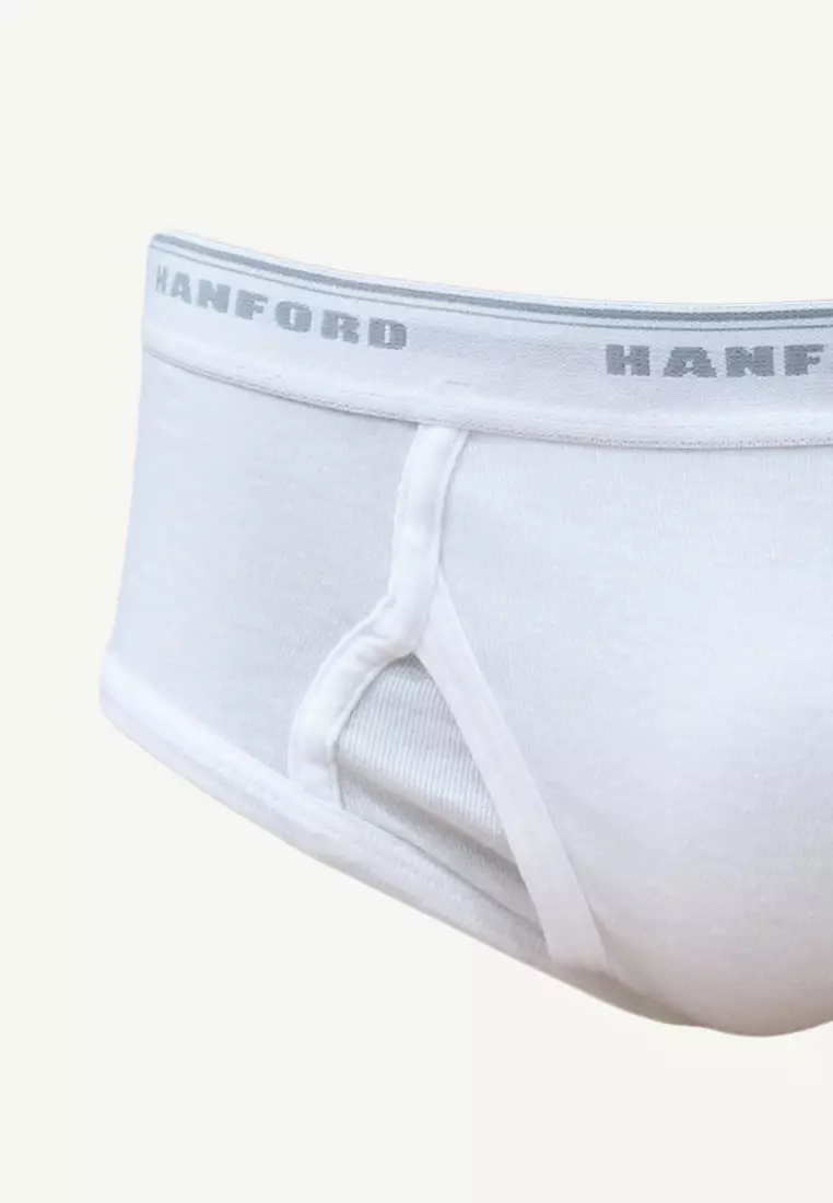 Premium Ribbed Cotton Classic Men's Briefs w/ Fly Opening Double Padded Back- White (3in1Pack)