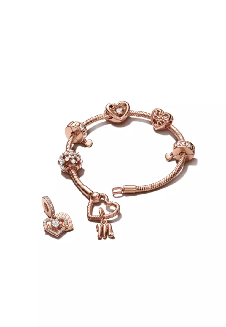 Pandora 14K Rose Gold Plated Heart & Mum Dangle Charm