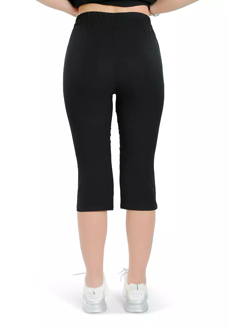 Atasan Pendek Lengan Pendek Hitam & Setelan Celana Capri Co Ord