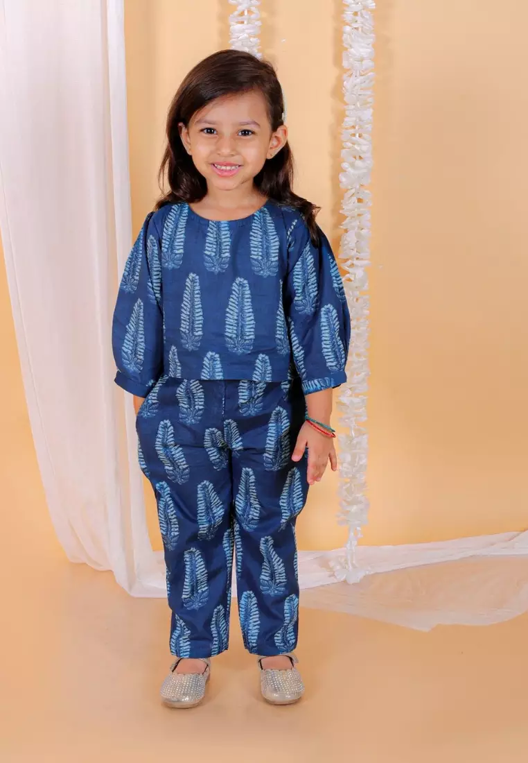 Indigo Leaf Blockprinted Girls Co-Ord Set