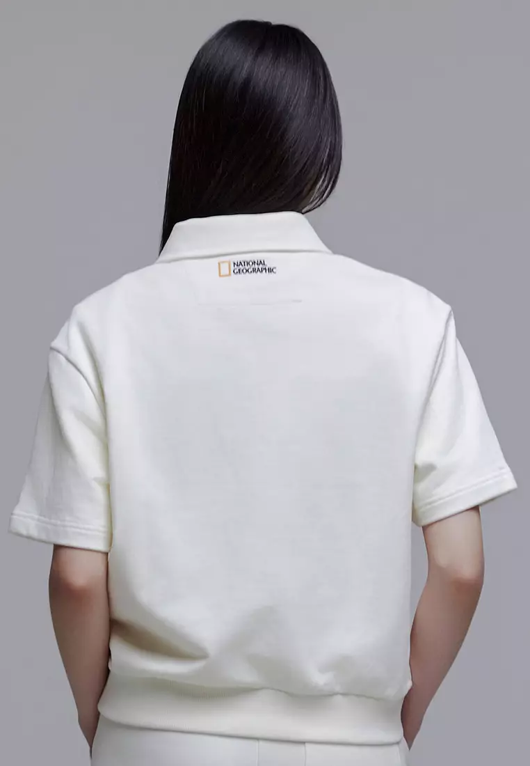 Women’s LEPUS Cropped Short Sleeve Collar Sweatshirt