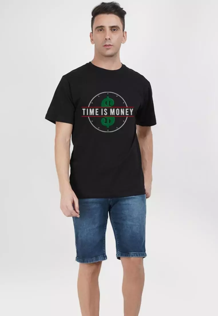Time is Money Graphic Black Cotton Short Sleeve Regular Fit Tee