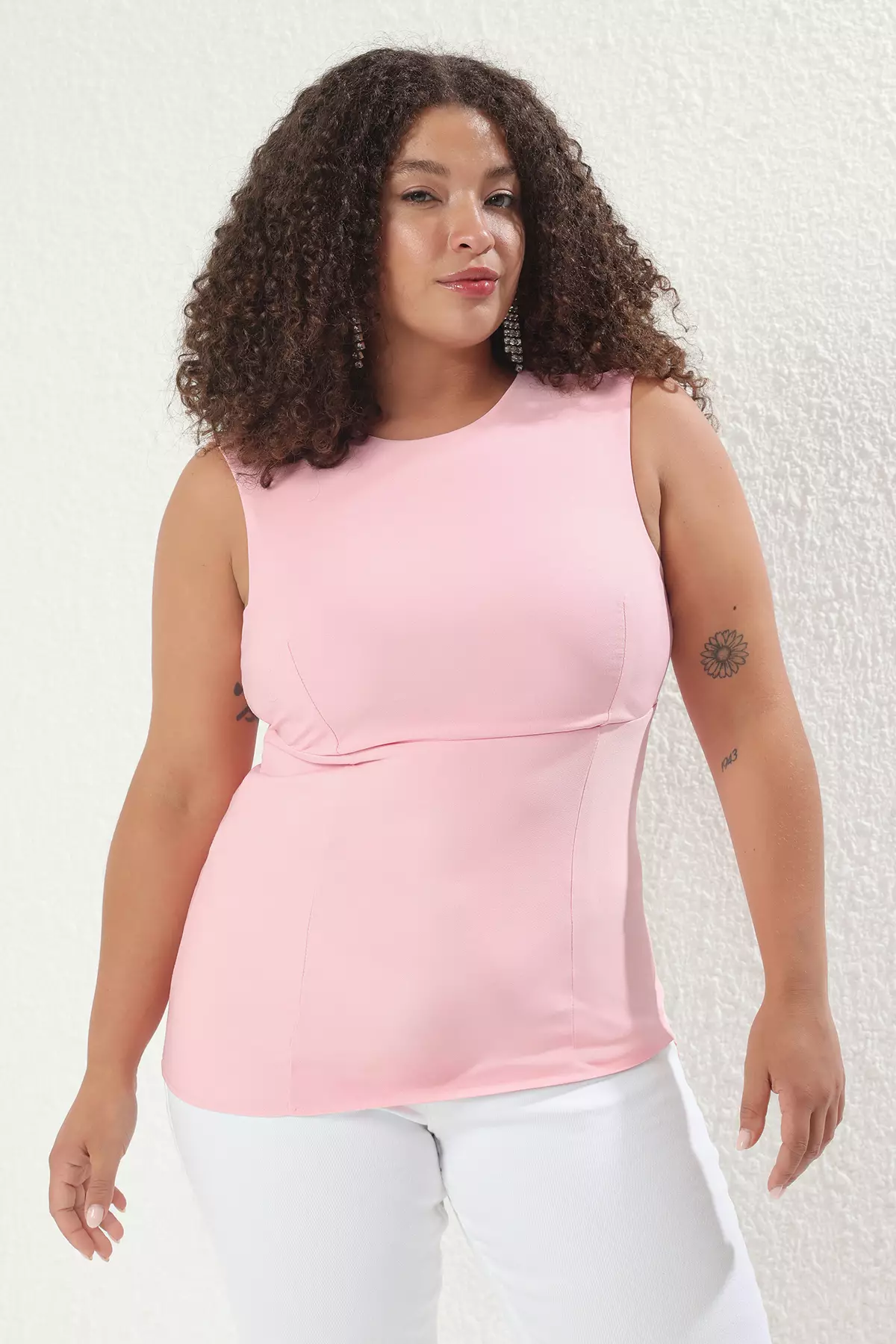 Pink Sleeveless Back Low-Cut Stylish Blouse Plus Size Tbbss25Af00089