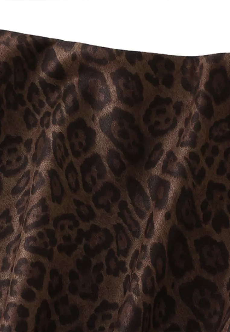 Faux Suede Leopard Print Fishtail Skirt AF9856