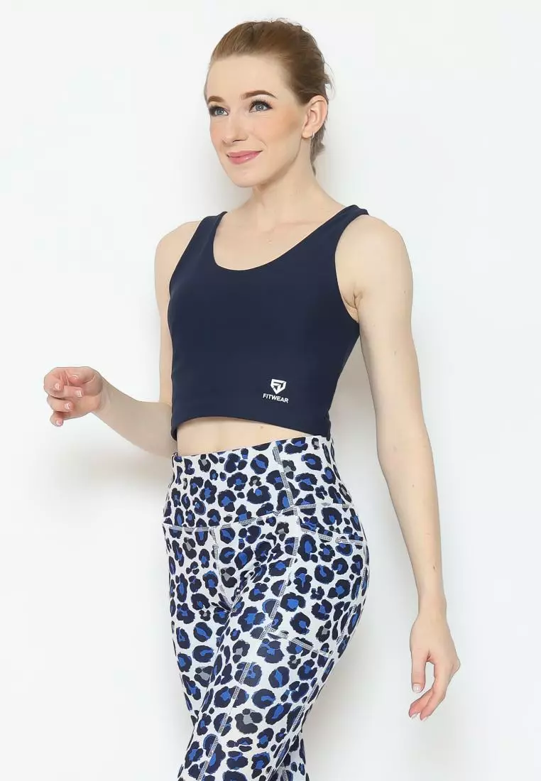 Fitwear - SportBra Croptop Olahraga Wanita EVELYNE [2IN1 PLAIN] - NAVY