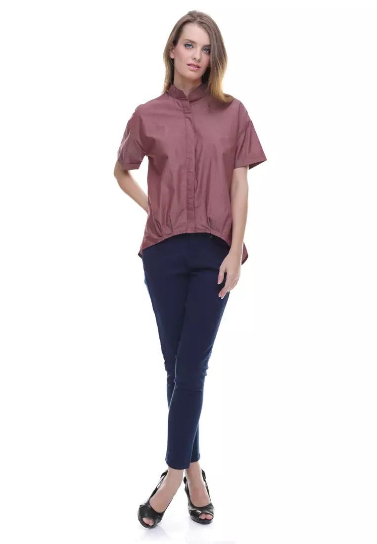 LGS - Regular Fit - Kemeja Wanita - Kerah Berdiri - Merah - LSH.386.N1396L.610.C