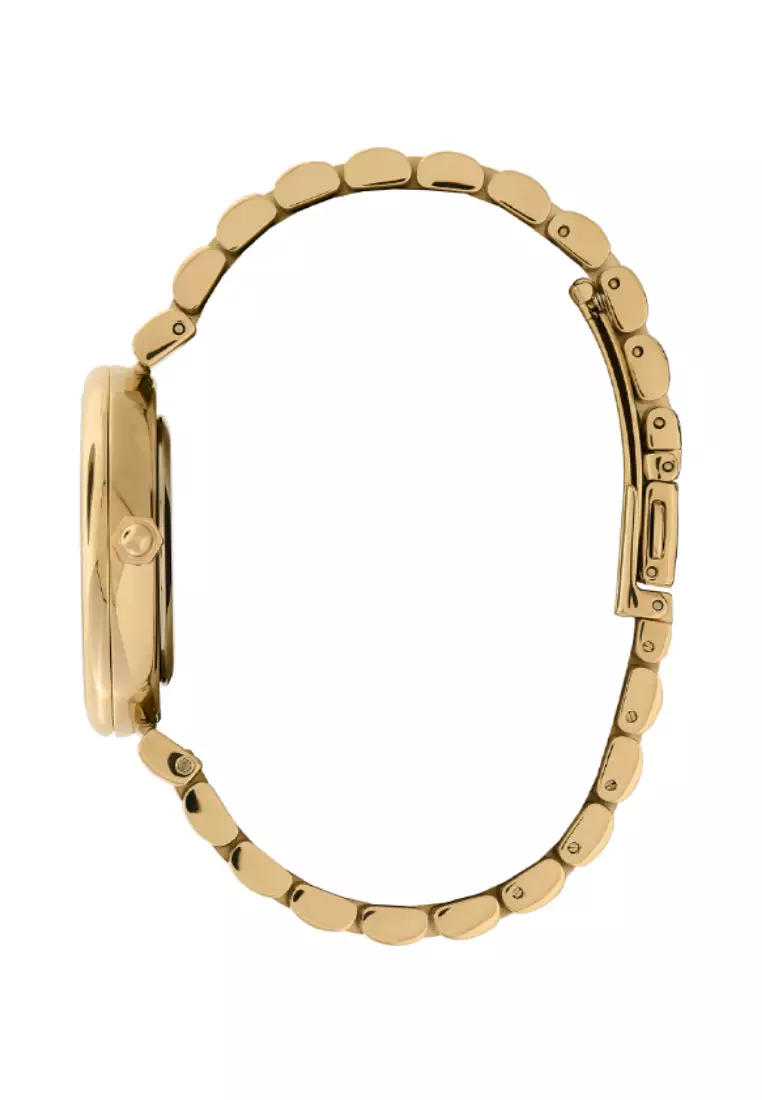 Olivia Burton Dogwood T-Bar Black Floral Dial GP 5-Link Bracelet 36mm - 24000089