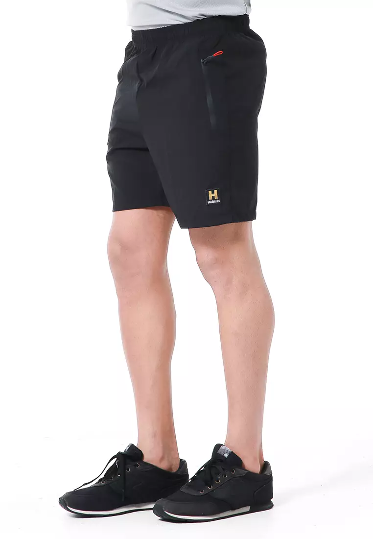 Halburt Celana Pendek Olahraga Pria Motif Polos Short Pants Simple Material Parasut ORIGINAL - Black