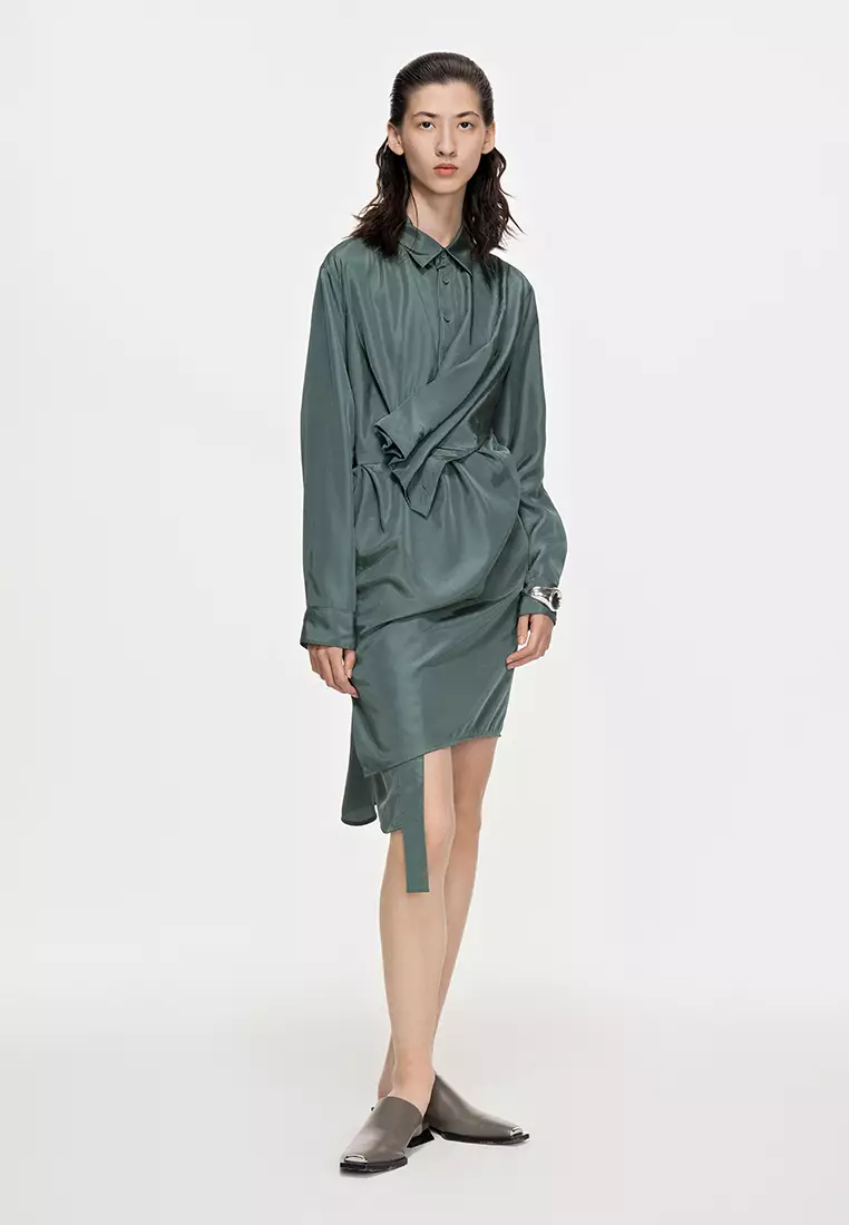 Plain Weave X-Line Loose Everyday Casual Long Sleeve Dress