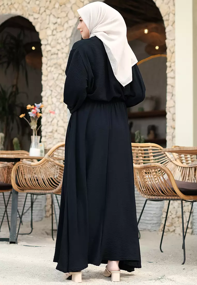 JV Hasanah Set Rok Baju Kurung Selena Black | Setelan Rok Crinkle Jumbo Busui