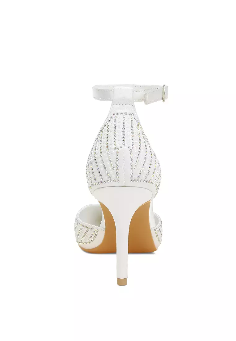 Pearls & Sequins Embellished Stiletto Sandals in White
