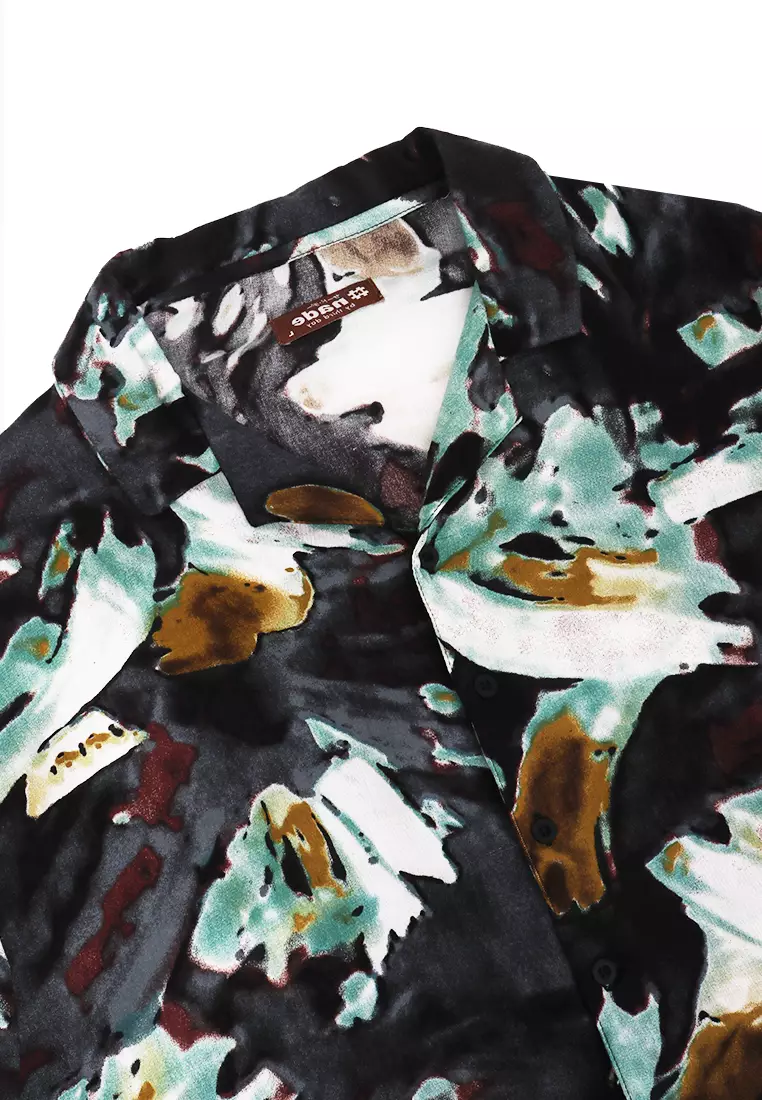 FTA52 LKM Kemeja Oversize Wanita Tangan Pendek Abstrak Abu