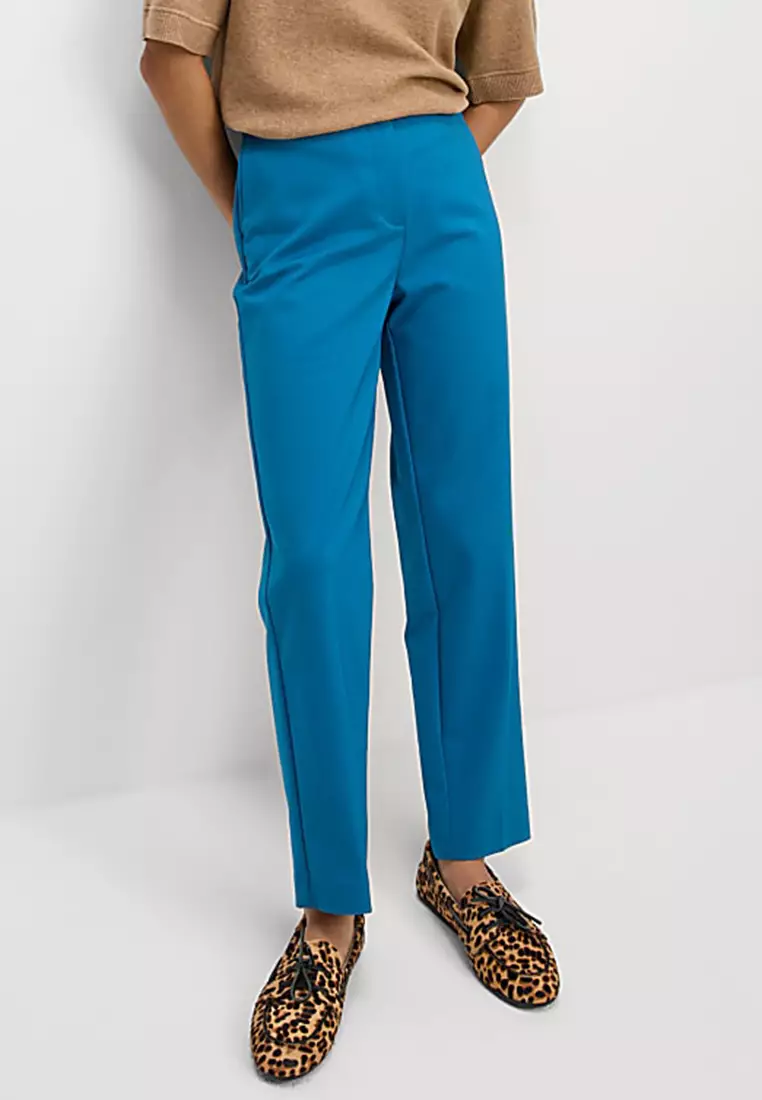 Cotton Blend Slim Fit Ankle Grazer Trousers