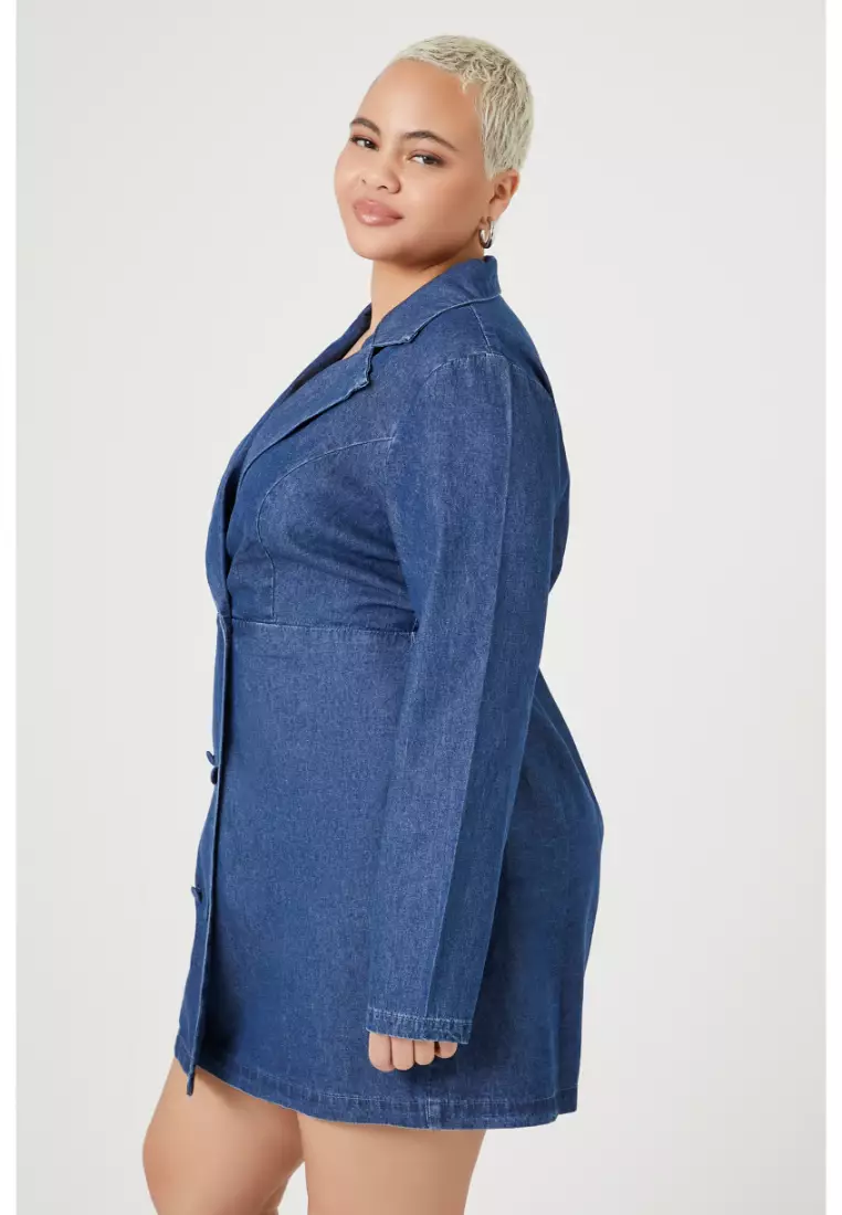 Buy FOREVER 21 Plus Size Chambray Notched Mini Dress 2025 Online ZALORA Philippines