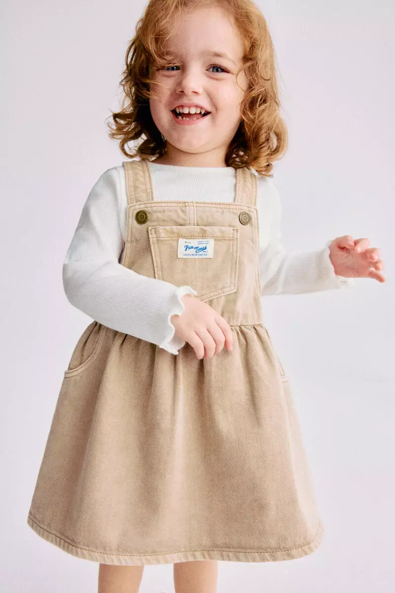 2-piece dungaree dress and top set