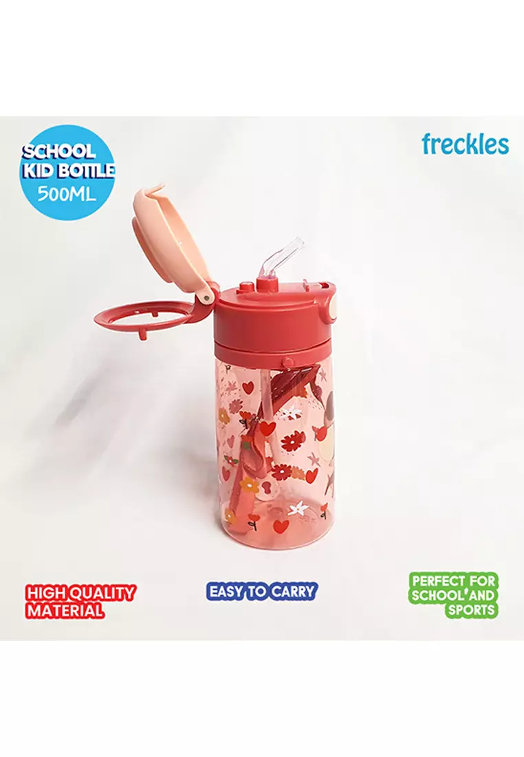 Freckles School Kid Bottle 500ml Deer Coral - Botol minum anak dengan tali