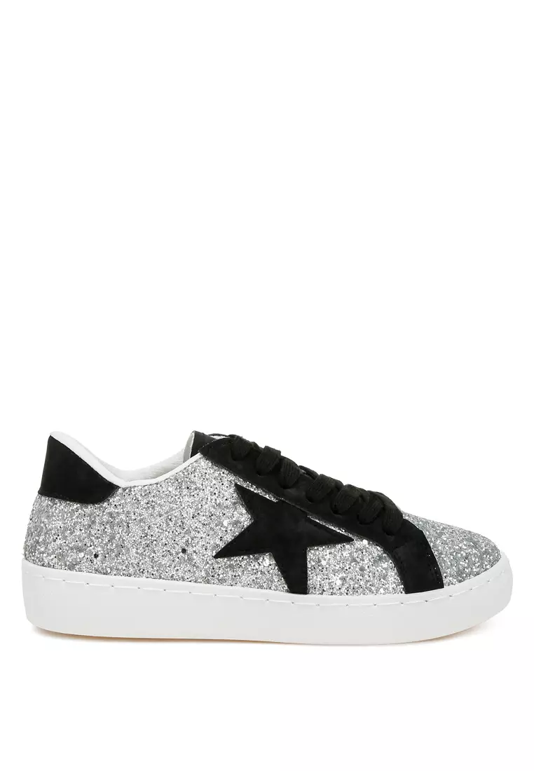 Glitter Star Chunky Sneakers in Silver
