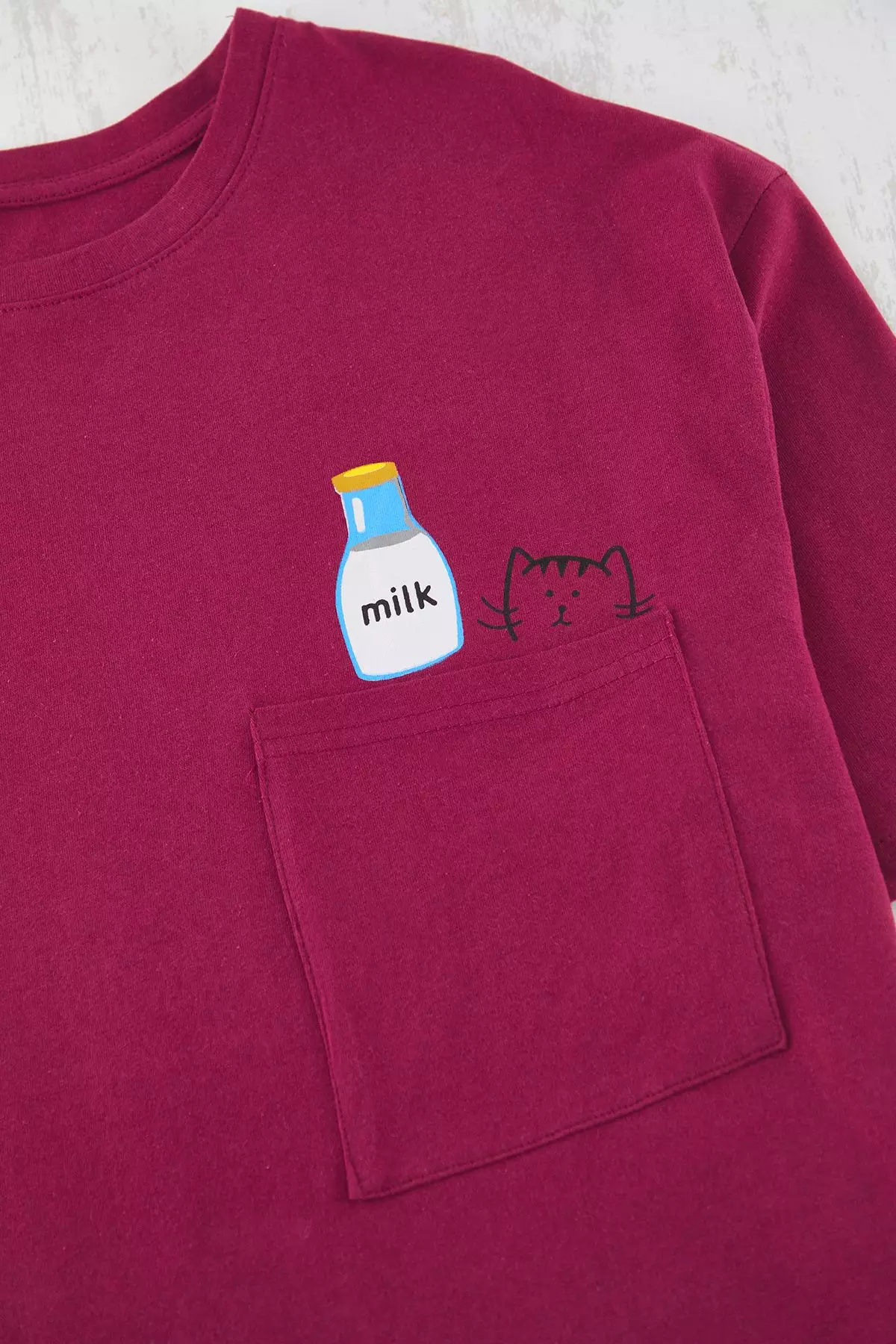 Burgundy Ruffle Printed Shorts Knitted Pajama Set THMSS22PT0422