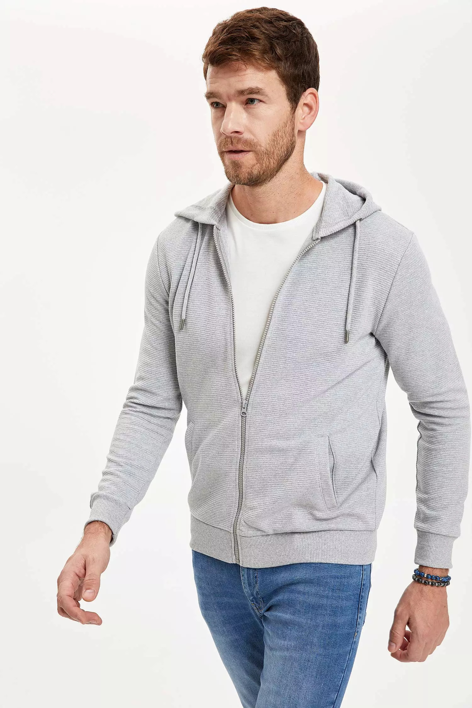 Mens grey zip deals up sweater