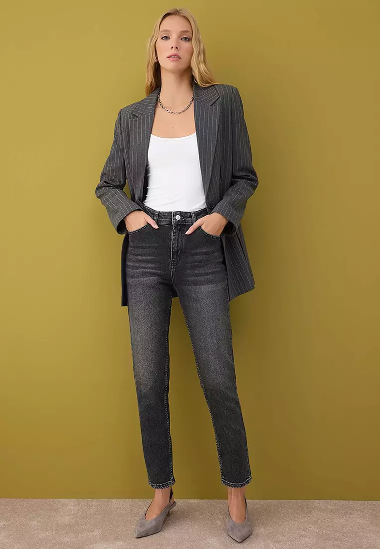 Anthracite High Waist Flexible Comfort New Mom Jeans Twoaw26Je00056