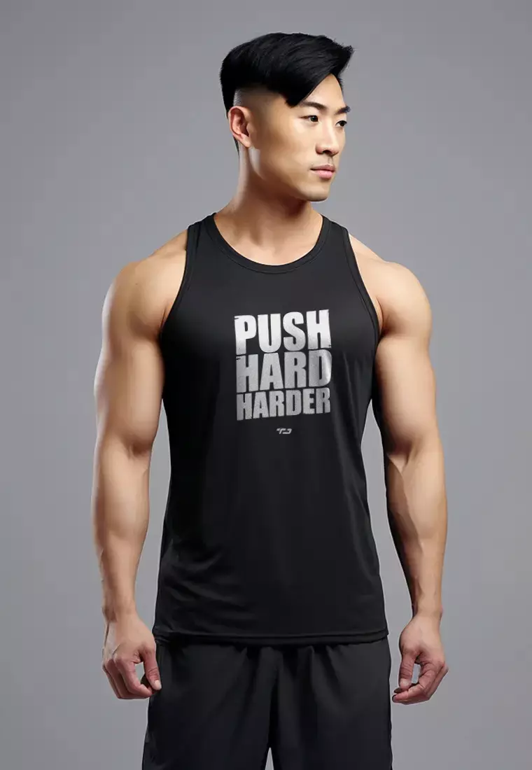 MSA49 Kaos Kutung Gym Kutang instadry "push hard harder" hitam